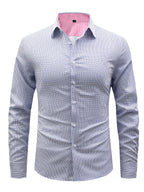 5pcs Men'S Casual Long Sleeve Plaid Shirt Set, Multi-Color Matching, Comfortable And Non-Iron, Lapel Button-Up Design, Essential for Daily Wear - 2 dark blue + light blue rose red jujube red
