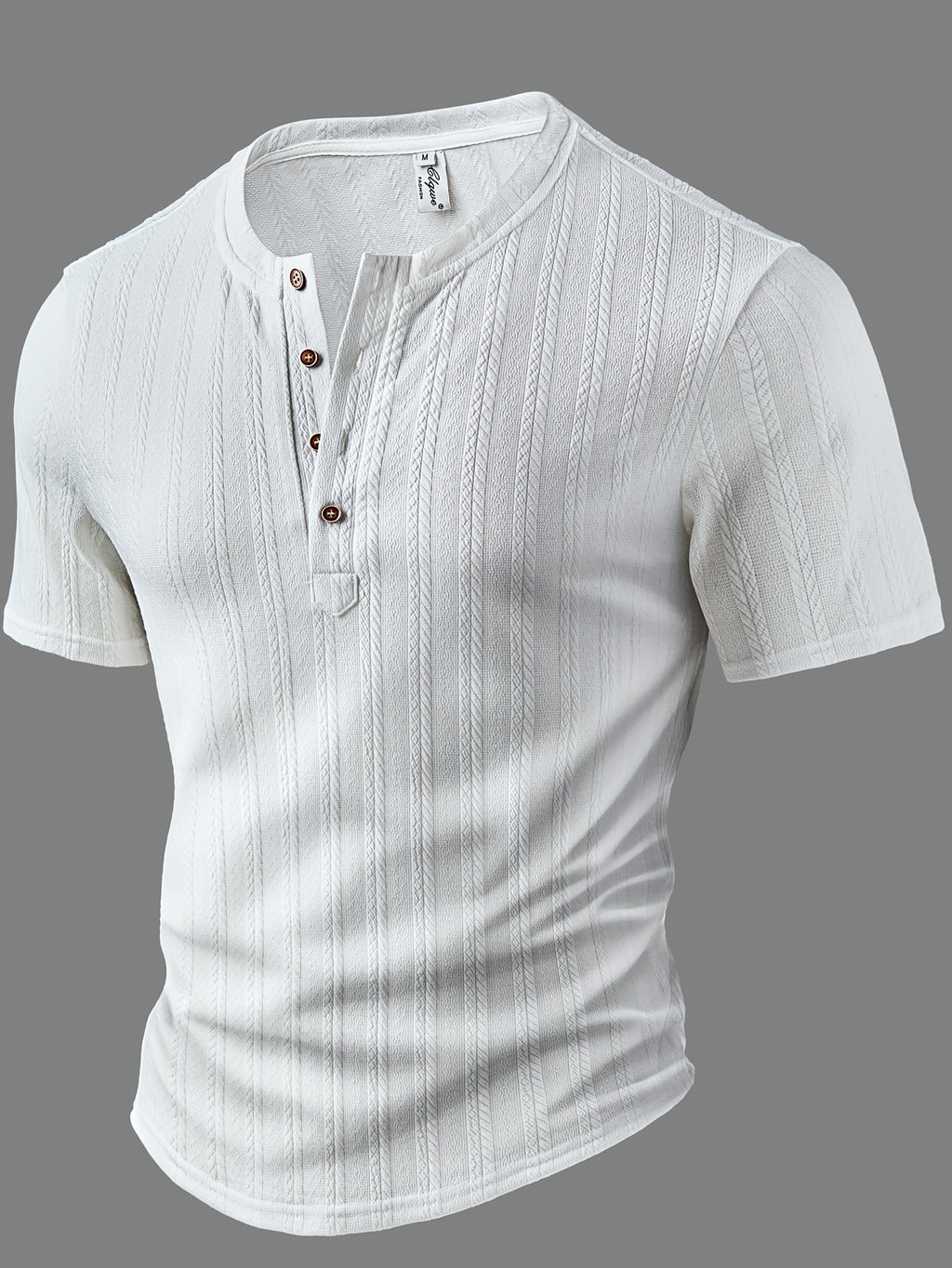 Men'S Fashion Top for Spring And Summer, Casual Outdoor Textured Fabric, Round Neck Short-Sleeve Henley Shirt - White