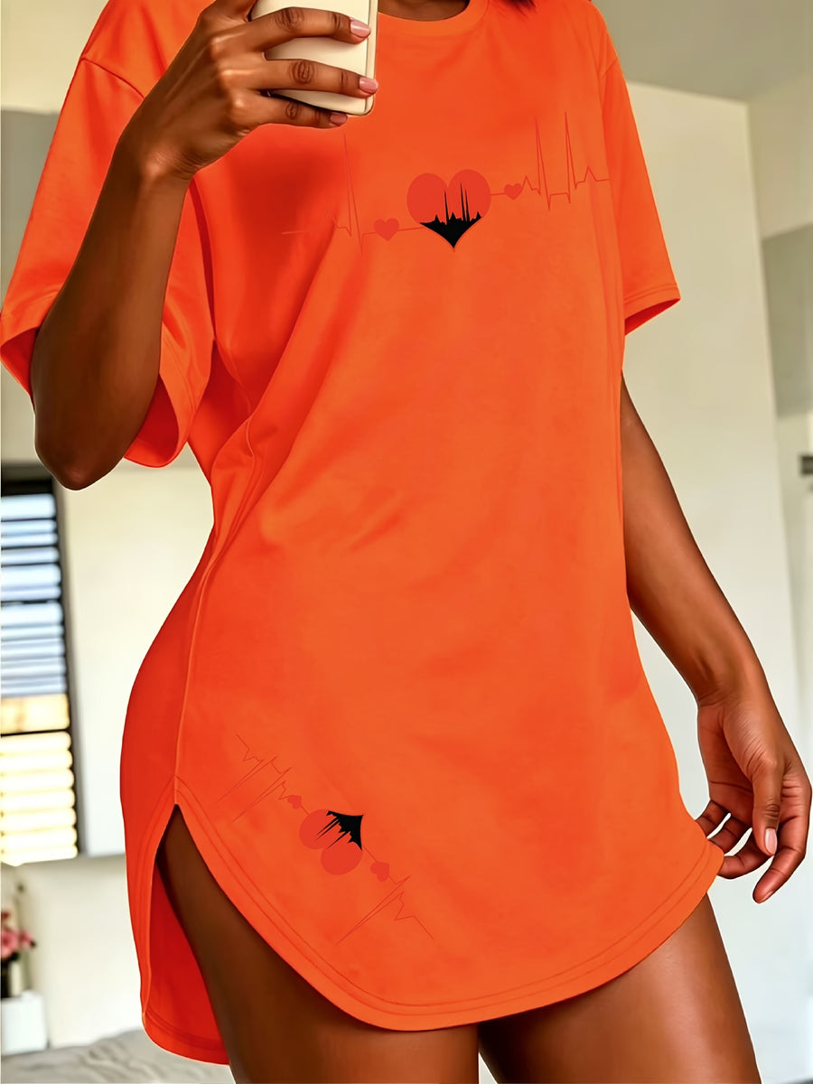 Summer New European And American Style Women'S Floral Print Loose Fit Casual Short Sleeve T-Shirt Top - Orange