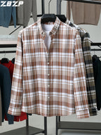 ZBZP Spring/Autumn New Men's Business Casual Solid Color Plaid Long-Sleeve Shirt, Trendy and Versatile Dress Shirt DM - Red