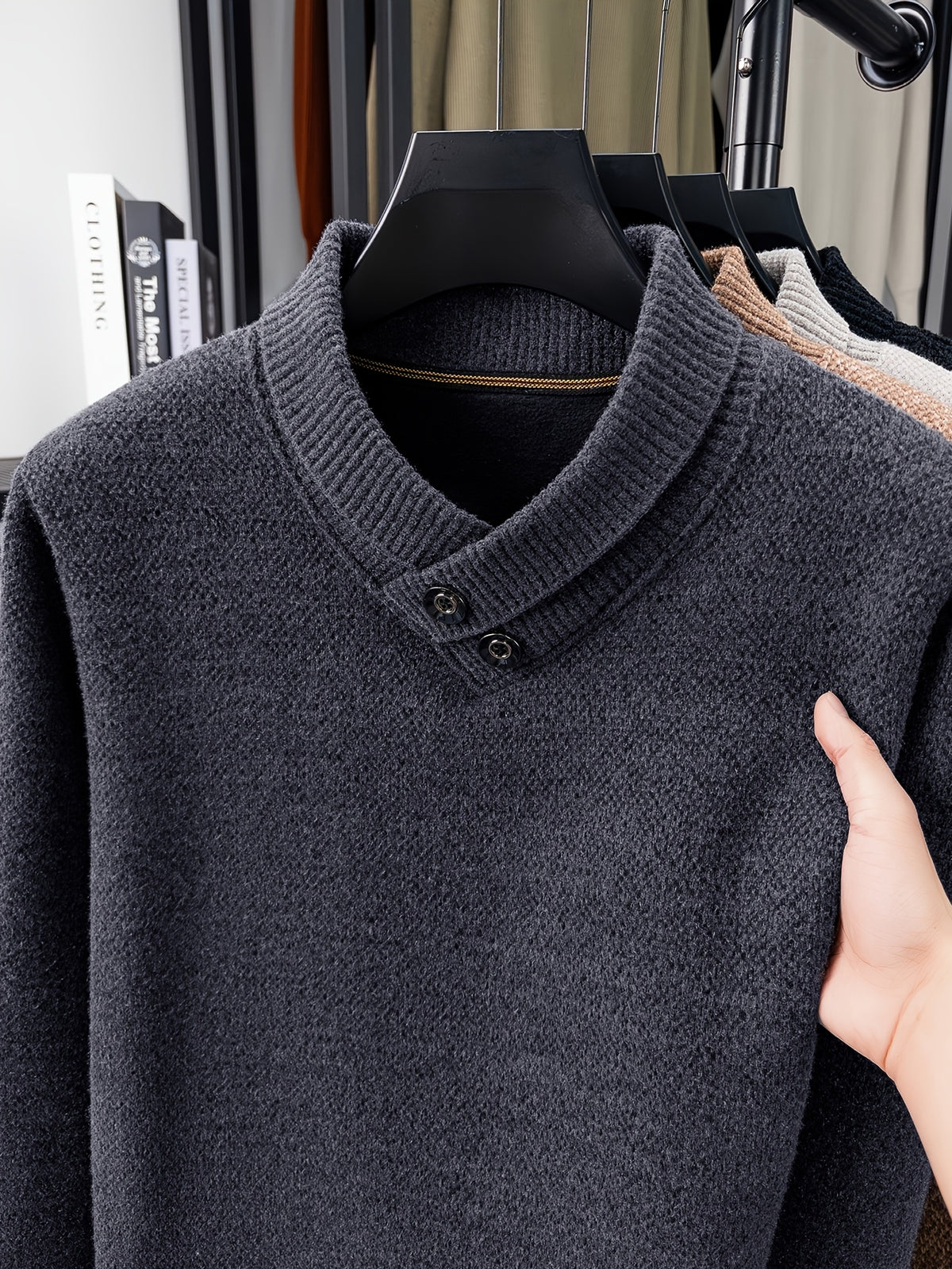 New Men'S Fashion Trendy All-Match Long Sleeve Warm Knit Sweater - Grey