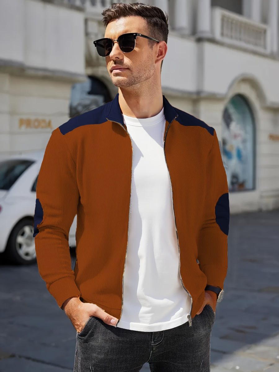 Men'S Casual Jacket, Stylish And Versatile, Spring And Autumn Windbreaker for Men, Featuring a Color-Block Design, Suitable for Dry Cleaning - Perfect for Everyday Wear And Outdoor Commuting - Light Brown-1
