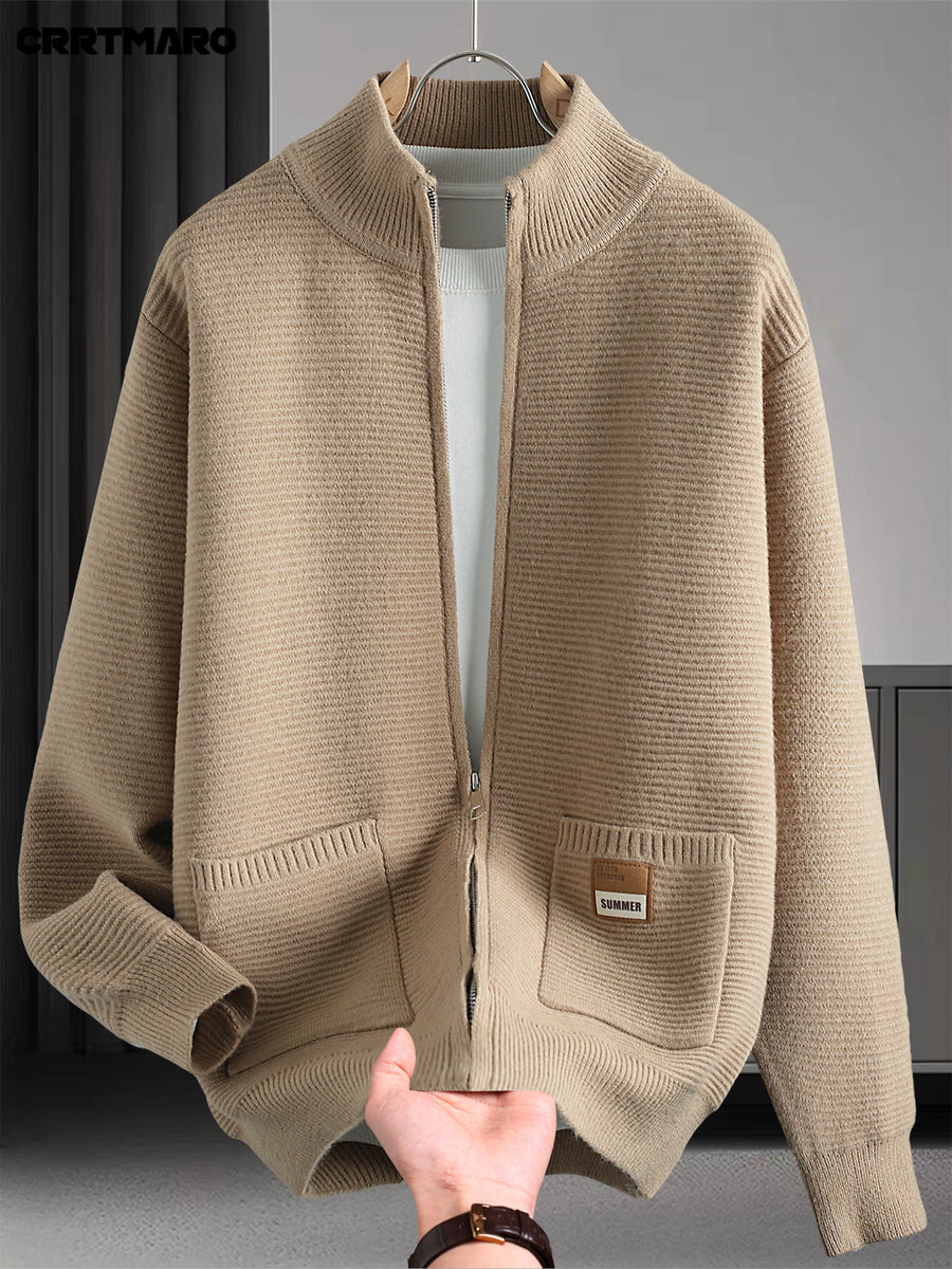 CRRTMARO Men's Warm Sweater - Solid Color Round Neck Pullover, Casual Winter Sweater Suitable for Fall & Winter, Warm Long Sleeve Sweater for Office, Layering, Daily Wear, Versatile Wardrobe Essential - Apricot