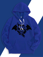 Warner Official Men's Hooded Sweatshirt, Black and White Distressed Batman Symbol Torn Wind Print Design, Machine Washable, Cozy and Comfortable Daily Drawstring Hooded Sweatshirt for Autumn and Winter, Versatile Sporty Casual Loose Fit - Blue