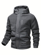 Puffy Hooded Workwear Jacket for Men New Winter Style with Color-Blocked Panels Large Pockets, Machine-Washable Quilted Lining for Warmth Casual Winter Coat - Dark Gray