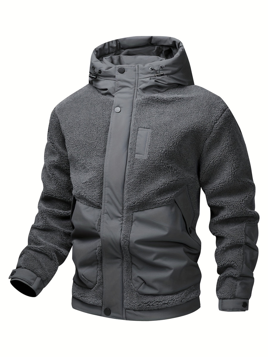 Puffy Hooded Workwear Jacket for Men New Winter Style with Color-Blocked Panels Large Pockets, Machine-Washable Quilted Lining for Warmth Casual Winter Coat - Dark Gray