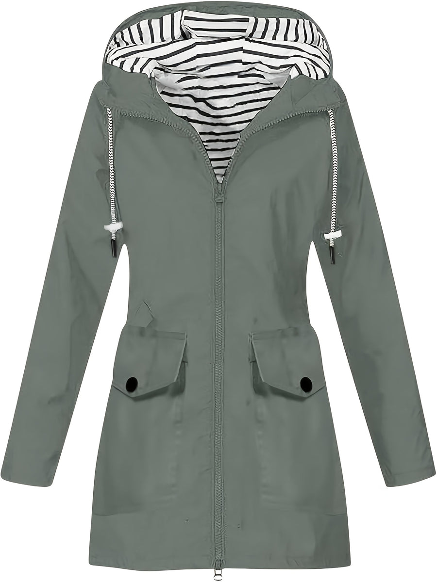 Women's jacket hooded lightweight outdoor long hooded windbreaker - Dark Gray