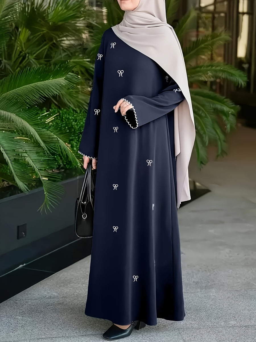 886-Middle East Dubai Bowknot Embroidery Dress - Navy Color