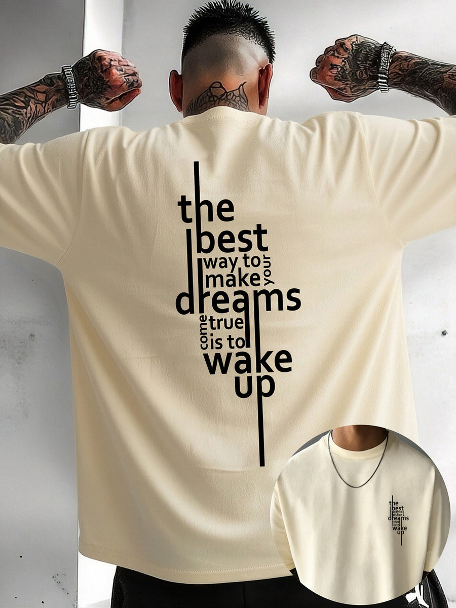 Men'S New 100% T-Shirt, Letter Print on Back Comfortable Soft Breathable All-Season Casual Daily Versatile - Apricot