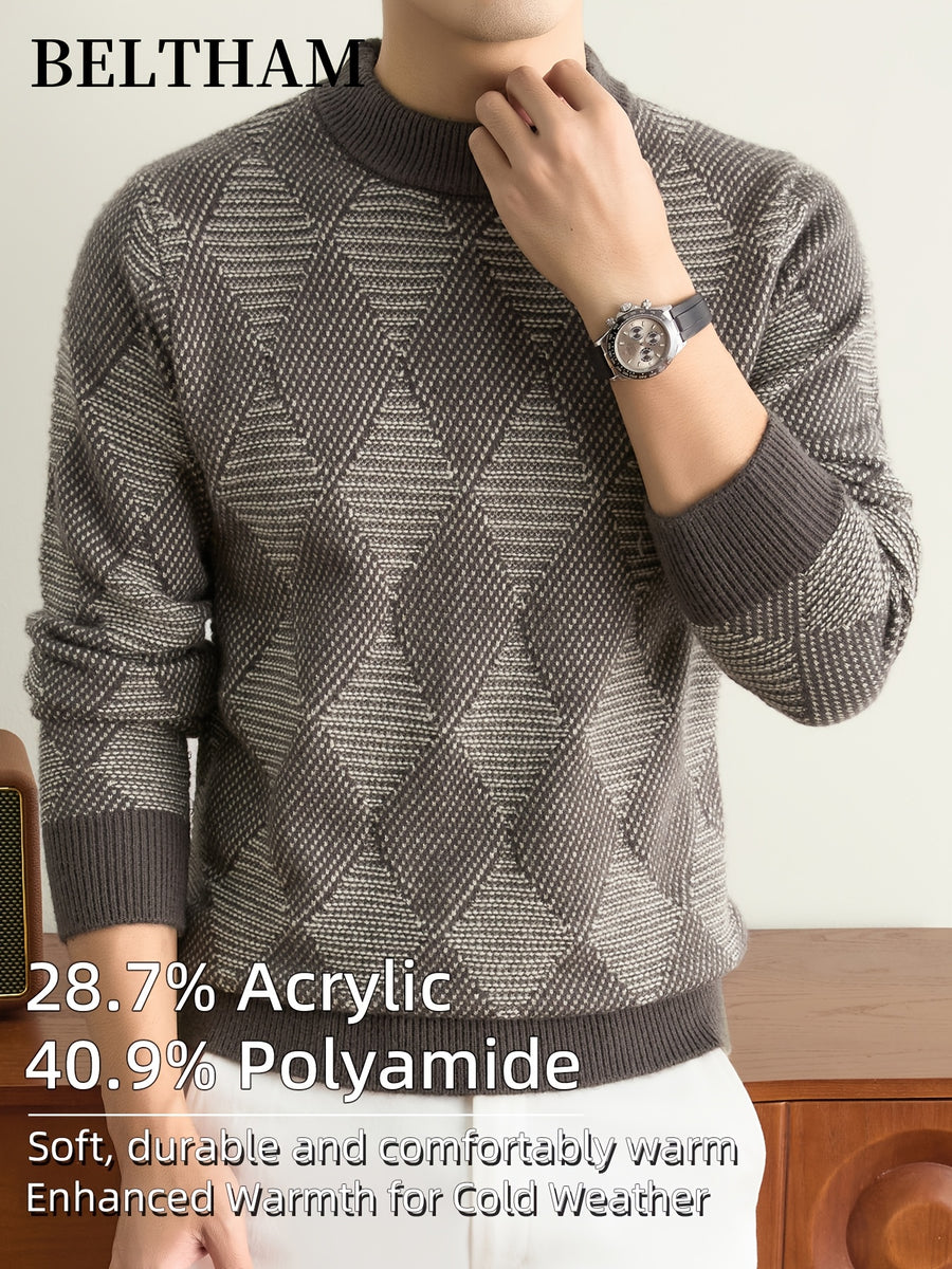 Men's Thick Warm Winter Sweater - Cold-Resistant Soft Knit Pullover with Mock Neck Round Neck Suitable for Casual Business Outdoor Wear, Warm Gift for Husband & Father, Fall Winter Clothing for Daily Fishing Camping Activities - Camel