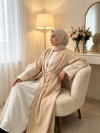 1pc Solid Elegant Casual () Double-Tone Jersey Breathable Supportive Good Fit, Exquisite Embroidery Craft Fashion Abaya Spring Summer Autumn for Women'S Daily Wear - Off-white