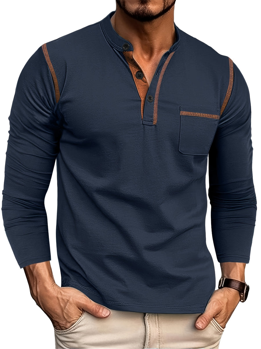 6pcs (6pcs) Men's Henley Shirt - Multi-Color Half-Button Button-Front Collar & Pockets, Lightweight Breathable Stretch Fabric Suitable for Casual, Outdoor, Daily Wear - - Versatile Button-Up T-Shirts for Gifting (Year-Round) - Mixed colors