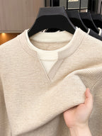 Men'S Waffle Fake Two-Piece V-Neck Knit Long Sleeve Top, Burgundy And White Contrast, Focus on Atmospheric Autumn Casual Wear - SINBOS - Beige Color