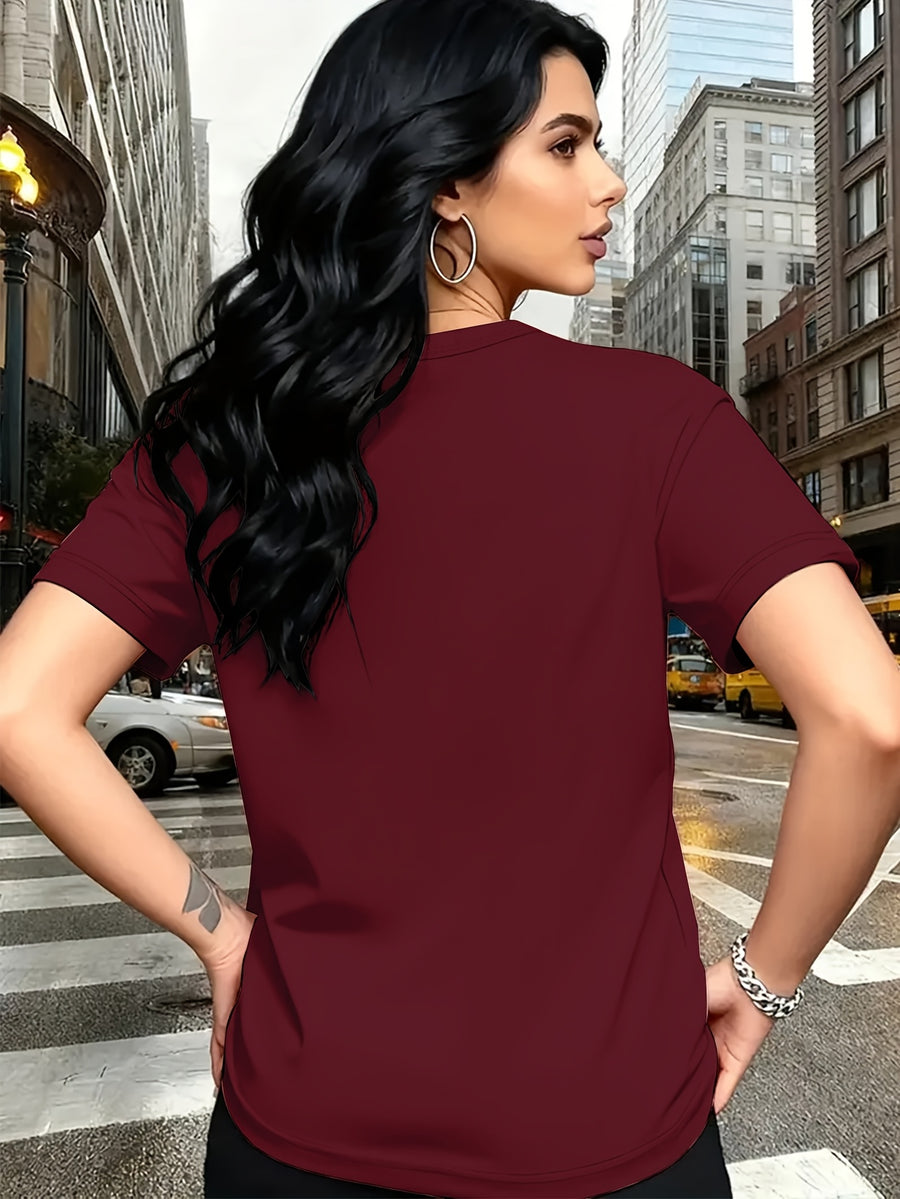 Color Series - Multicolor Light And Dark Gradient Easy Fresh Style Rose Pattern Printed T-Shirt, Casual Outing Wear, Single Wear Or Layered with Jacket, Multi-Layered, Suitable for Travel Vacation, Casual, Free And Unrestrained, Sister Outfit - Red