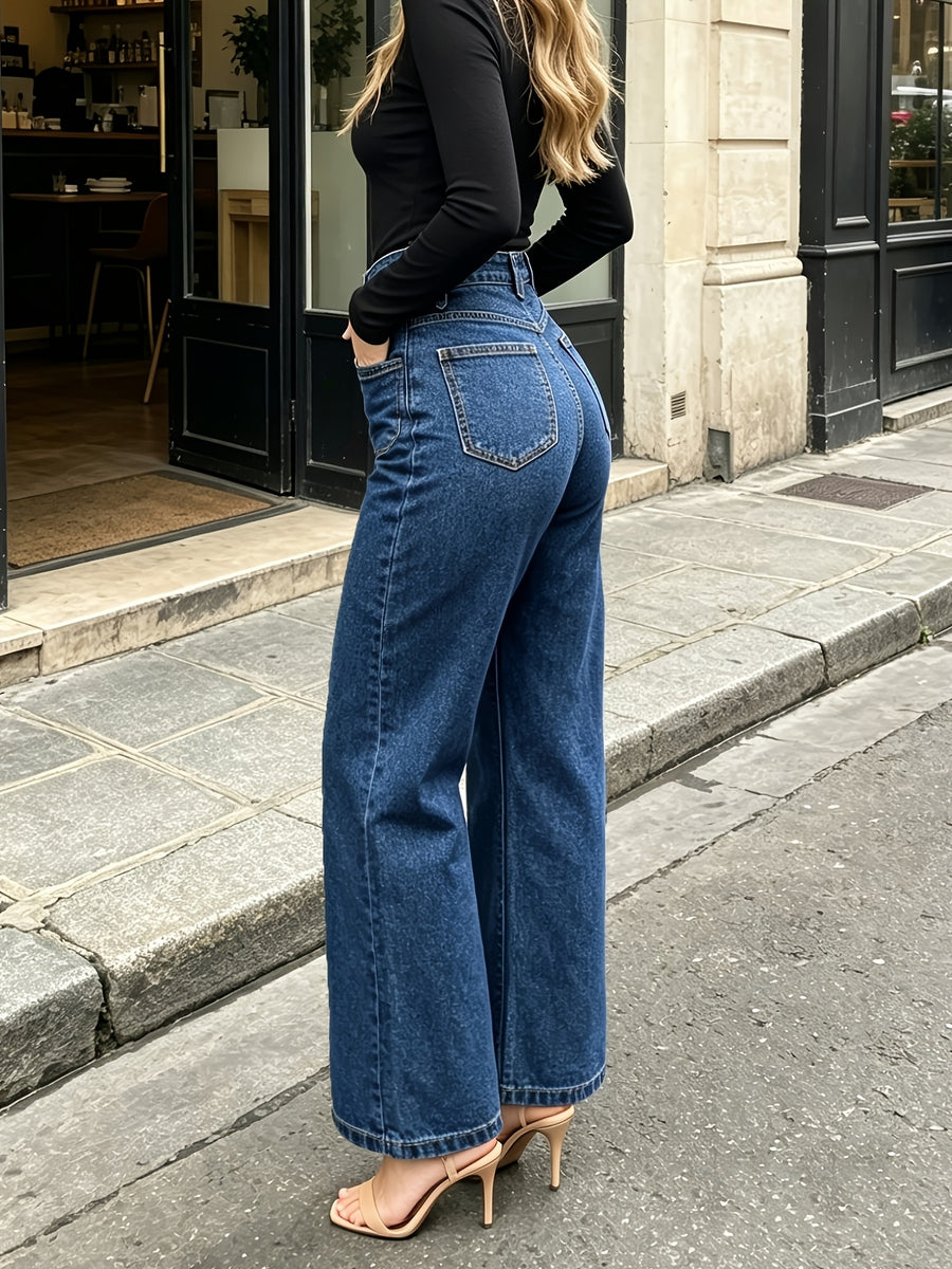 New Arrival Fashion Loose Straight Leg Blue Women'S Denim Jeans - Medium Blue