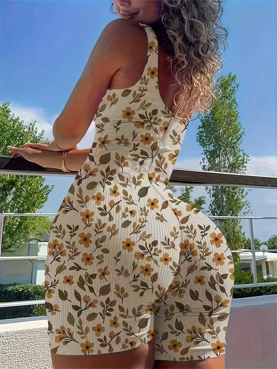 European And American Style Women'S Clothing 2025 New Fashion Solid Color U-Neck Slim Fit And Print Backless Jumpsuit - Apricot