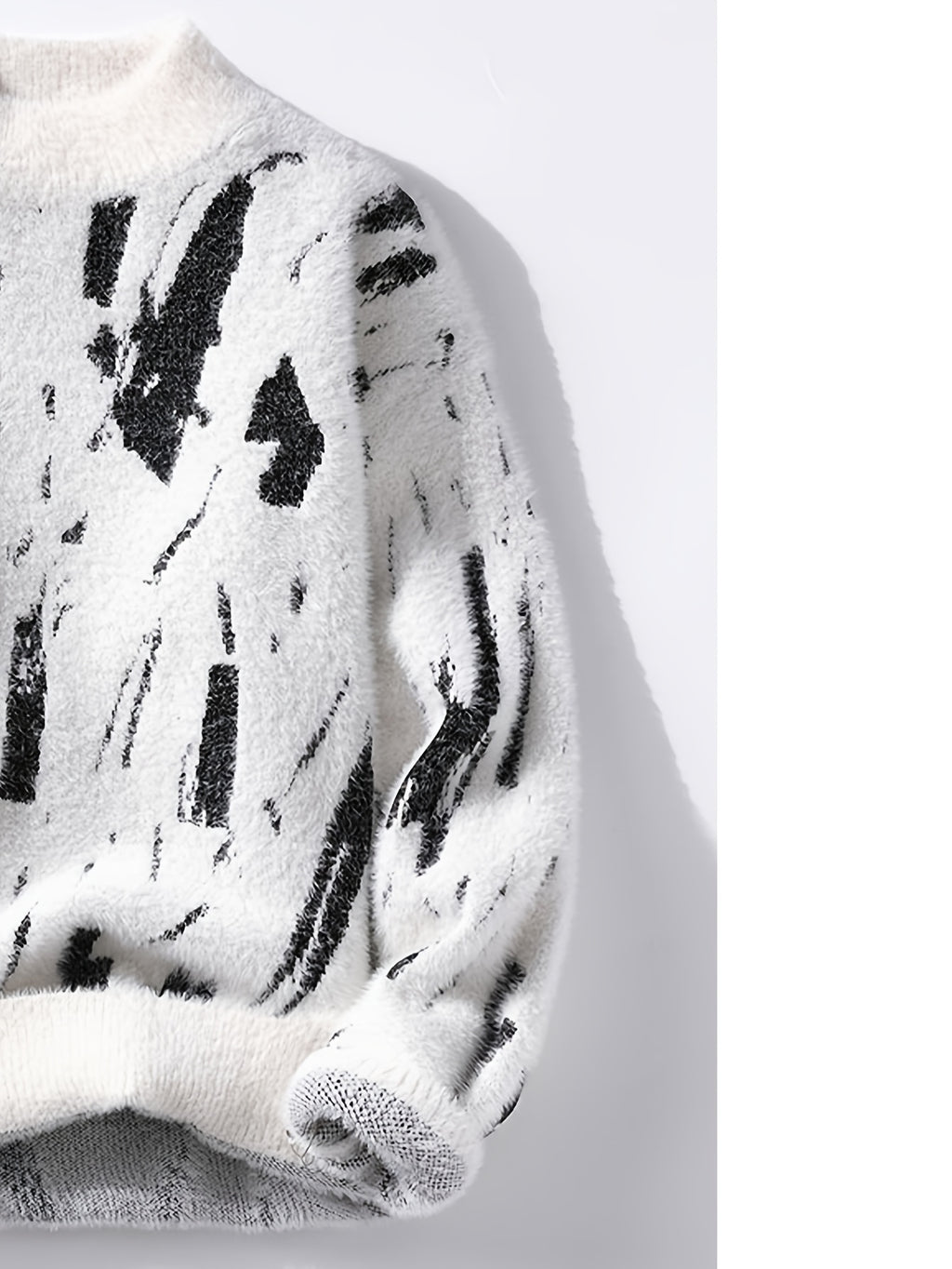 SENMEIGUO 2026 Autumn And Winter Men'S Mink Faux Fur Semi High Neck with Fleece Warm And Fashionable Casual Bottom Top - White