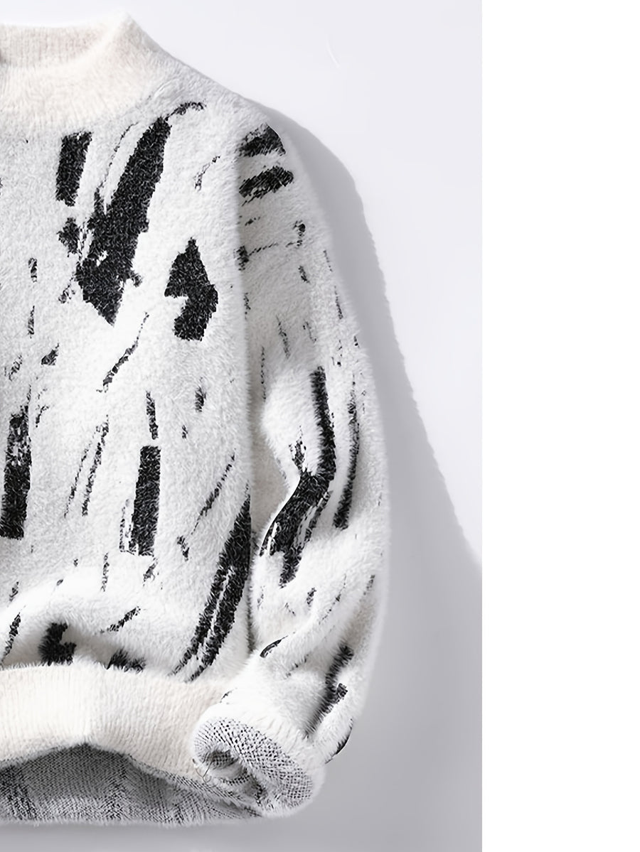 SENMEIGUO 2026 Autumn And Winter Men'S Mink Faux Fur Semi High Neck with Fleece Warm And Fashionable Casual Bottom Top - White