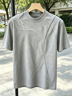 Men'S Casual Sports T-Shirt Rivet Patchwork Thorn Embroidery Short Sleeve Summer Cool Premium Shoulder Top in Stock - Grey