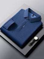 Men'S Lapel Long Sleeve Polo Shirt, Classic Small Lapel, 3-Button Placket, Business Commute And Casual Wear - SINBOS - Dark Blue
