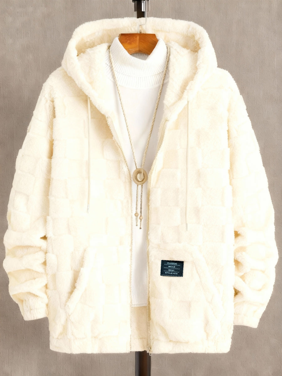 Pearson OBM Men's -Lined Hooded Long-Sleeve Warm Jacket, Comfortable Outerwear, Men's Casual Loose-Fit Jacket, Suitable for Autumn and Winter, Zipper Design, Ideal for Daily and Home Wear - Beige A