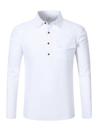 Men'S Pullover Long Sleeve Shirt 2pcs Set, Placket Half-Button Design Linen Shirt, All-Season Casual Commute Vacation Men'S Wear - Yellow+Light White