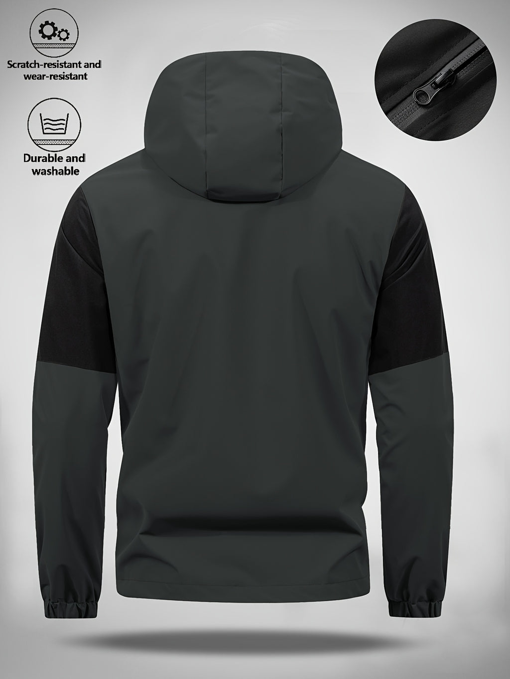 Men's Hooded Jacket with Bull Logo Colorblock Hooded Outdoor Jacket, Men's Sporty Casual Outerwear, JK1859 - Tile Gray