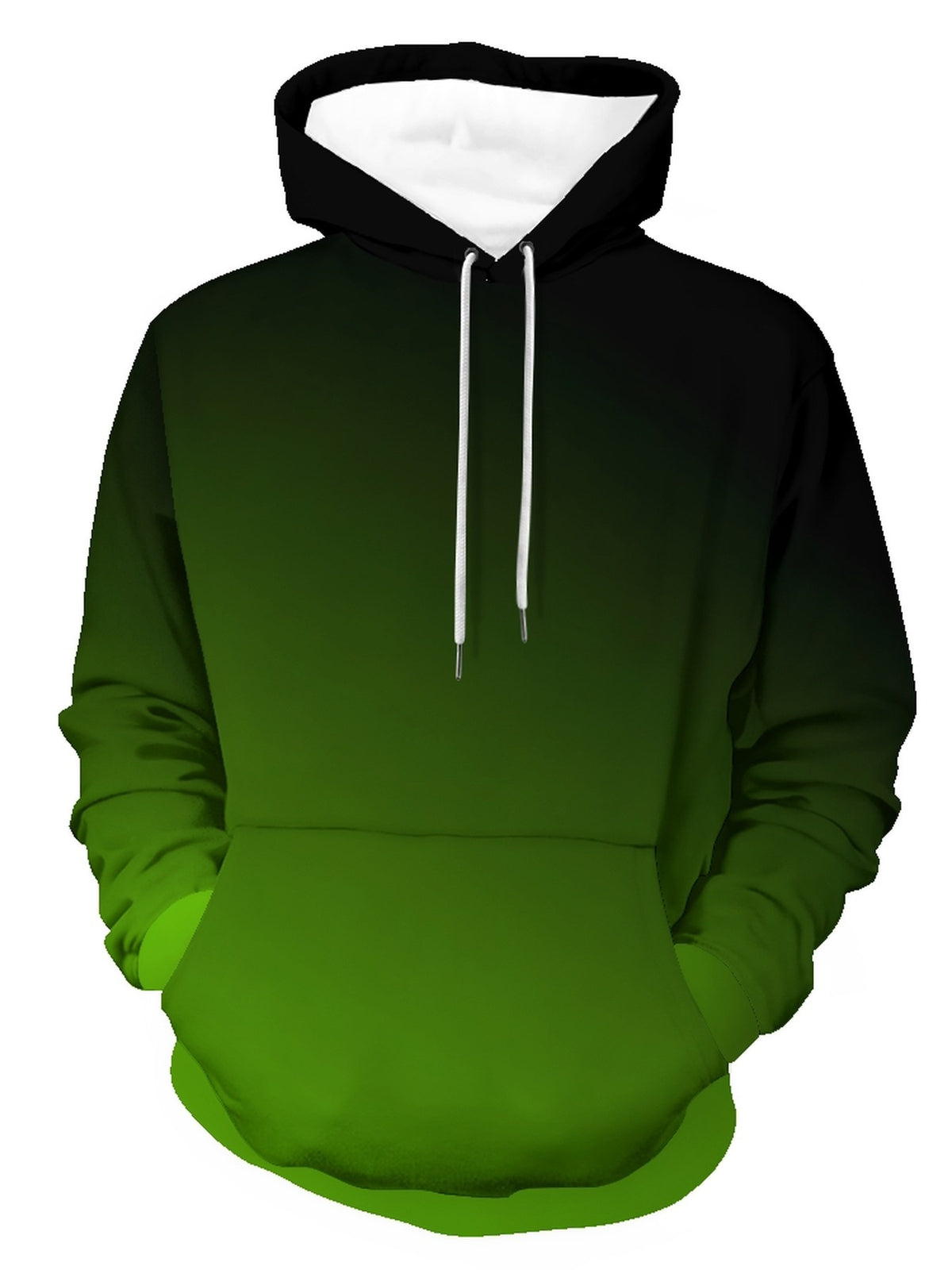 Men's Long Sleeve Pullover Hoodie, Black Green Gradient Print, Digital Print, Drawstring Hood, Ribbed Cuffs Hem, Regular Fit, Polyester, Casual, Daily Wear Weekend Leisure, Spring and Autumn - Mixed colors