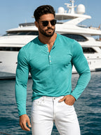 2pcs New Men's Fashionable Sporty Long-Sleeve Pure Cotton Henley Button-Up Shirt, Spring/Autumn Casual, Comfortable, Soft, Trendy, Simple, High-End, Versatile, and Refreshing - Mixed Color 4