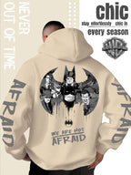 Men'S Hooded Sweatshirt Superhero Villain Group Black And White Comic Print, Batman Good And Evil Characters Gathered Design, Themed English Slogans And Rich Visuals, Dual Sleeves with Eye-Catching Graffiti Art Font - Apricot