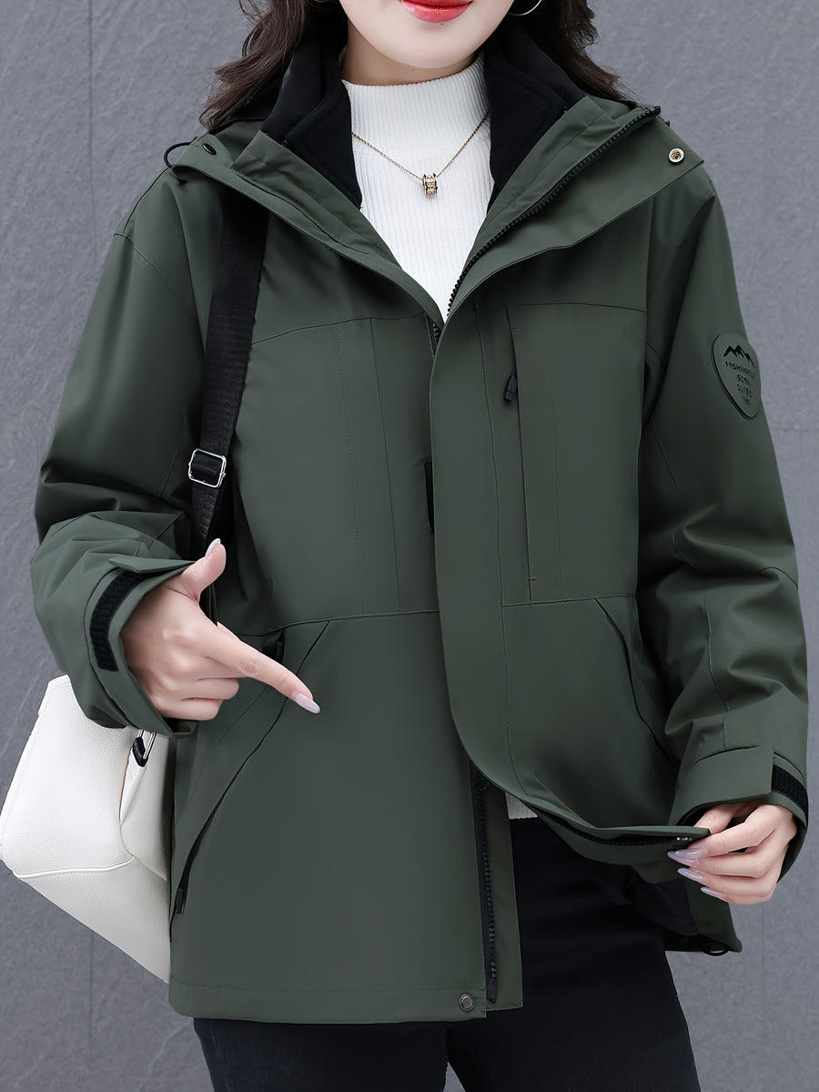 Women's Outdoor Hiking Hooded 3-in-1 Jacket, Casual Outerwear, New Autumn/Winter Loose-Fit Versatile Jacket for Daily Commuting, Hiking, and Outings, Available in Multiple Colors - Deep Wild Green