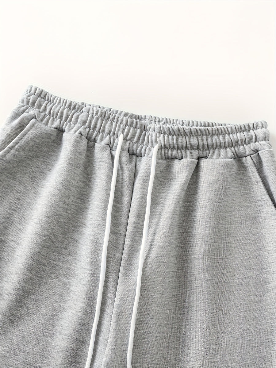 Women's 2pcs Casual Joggers with Drawstring Waist - Comfortable, Loose Fit Sweatpants with Pockets, Solid Color, Ladies Jogging Suits - light grey+created-sapphire