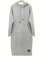 Women's Pullover Hoodie Dress for Autumn and Winter - Grey
