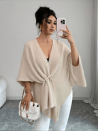 Autumn Winter New Loose Cape Cross-Body Tie Shawl Cardigan Women'S Outdoor Outerwear ASD1 - Khaki
