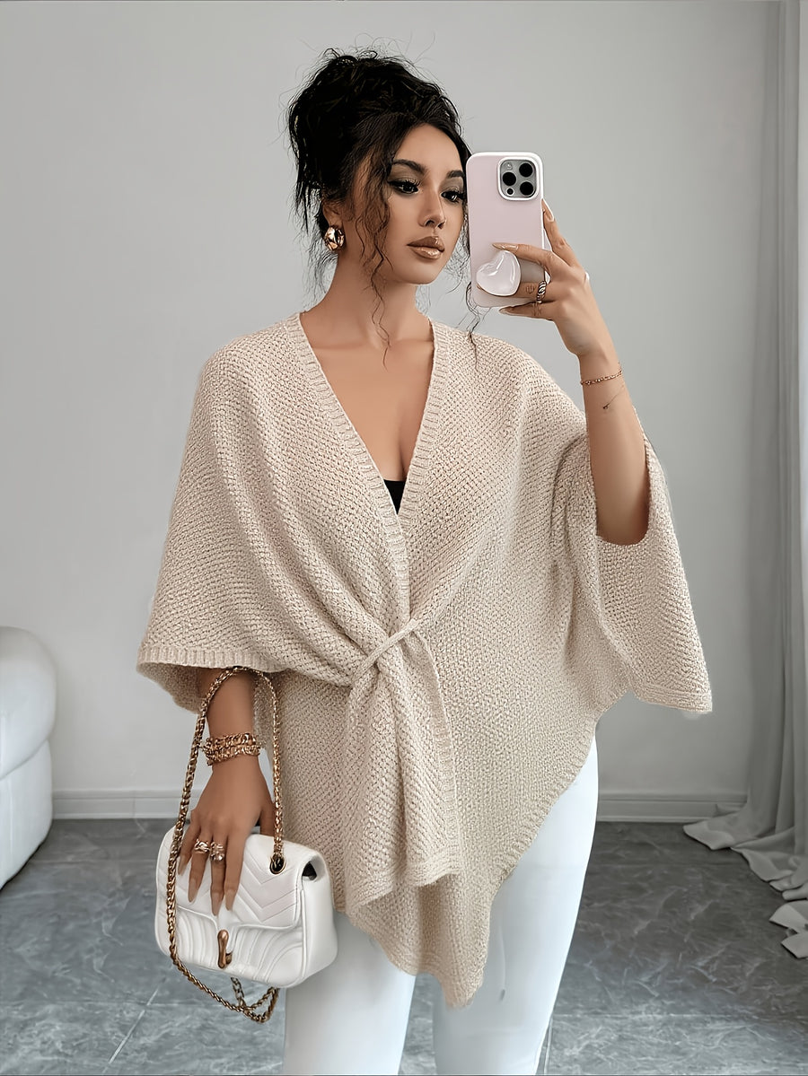 Autumn Winter New Loose Cape Cross-Body Tie Shawl Cardigan Women'S Outdoor Outerwear ASD1 - Khaki
