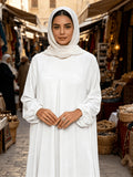 1pc (Headscarf Not Included) Elegant Holiday Style Loose Wrinkled Versatile Solid Color Suitable for Daily Wear Comfortable Casual Loose Comfortable Women'S Abaya Dress. Abayas for Women Muslim Long Dresses for Women Abaya Damen Ladies Abaya Robe Ma - White
