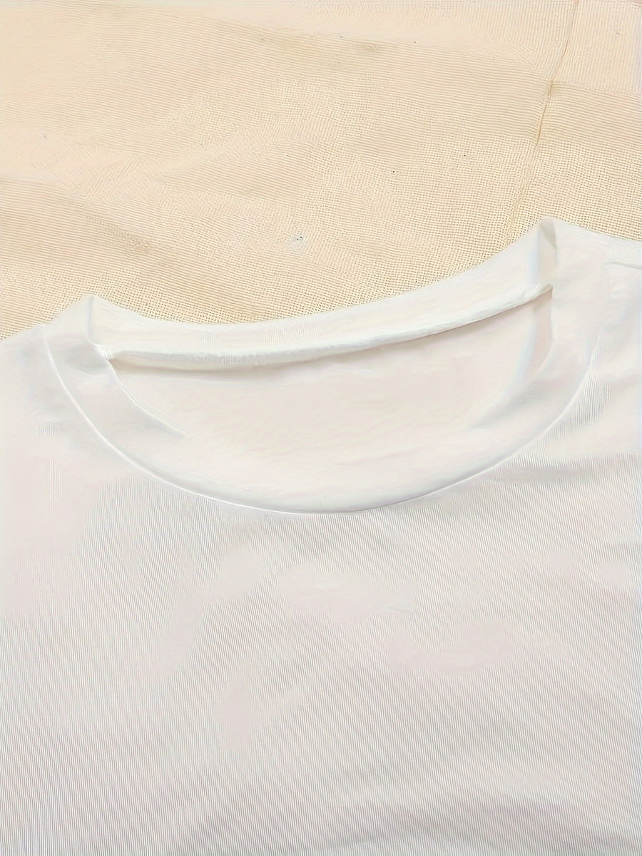 Women'S Fitted Stretch T-Shirt - Casual Basic Top, Comfortable Elastic Fit, All-Season Casual And Formal Wear - Machine Washable. Essential Daily T-Shirt, Versatile Clothing, Fashionable Design, Comfortable Wear, Office Attire, Easy Style - White