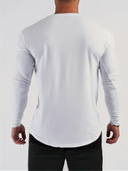 Men's Spring/Autumn Long-Sleeve Shirt T-Shirt - -Compatible Suitable for Casual & -Casual Wear, Round Neck -Fit Shirt, Machine Washable Non- Top for Daily Office, Semi-Formal Outfits (No Belt) - White