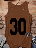 Arabic Numeral & '30' Letter Print Vest - All-Over Base Layer Suitable for Travel,, Outdoor | Machine Washable Sleeveless Top with Number | Casual Round Neck Wear for Streetwear and Year-Round Use - Brown