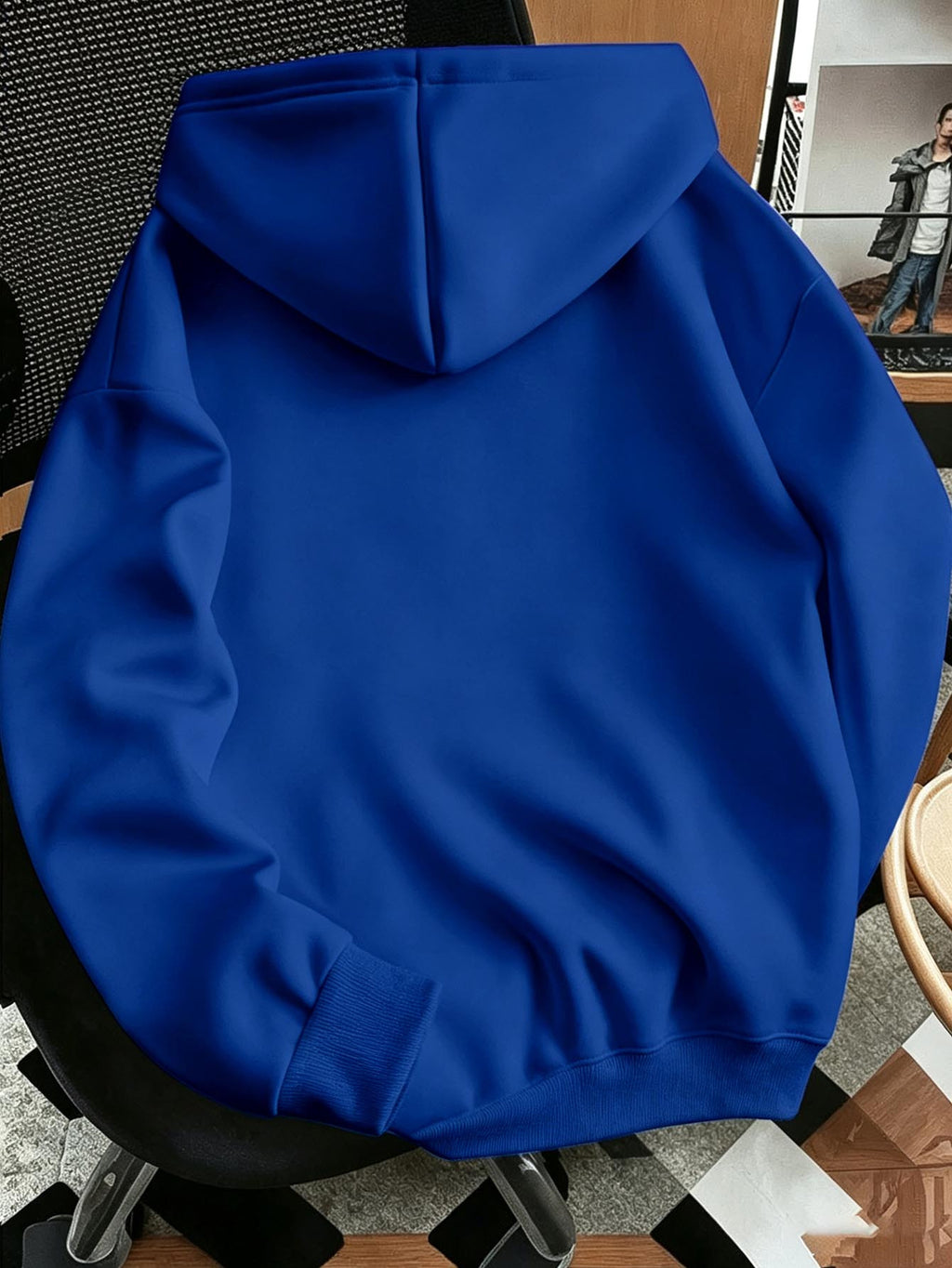 Men'S Chest Mini Small Label Print Hooded Sweatshirt Basic All-Match Men'S Black Pullover Long Sleeve Hoodie - Blue