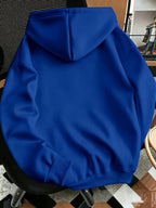 Men'S Chest Mini Small Label Print Hooded Sweatshirt Basic All-Match Men'S Black Pullover Long Sleeve Hoodie - Blue