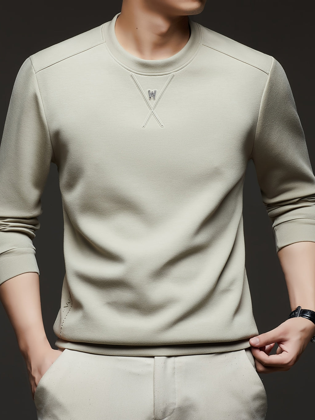 [Xingfan] 2026 Summer Men'S Long Sleeve T-Shirt Solid Round Neck Athletic Base Layer Sweatshirt - Apricot