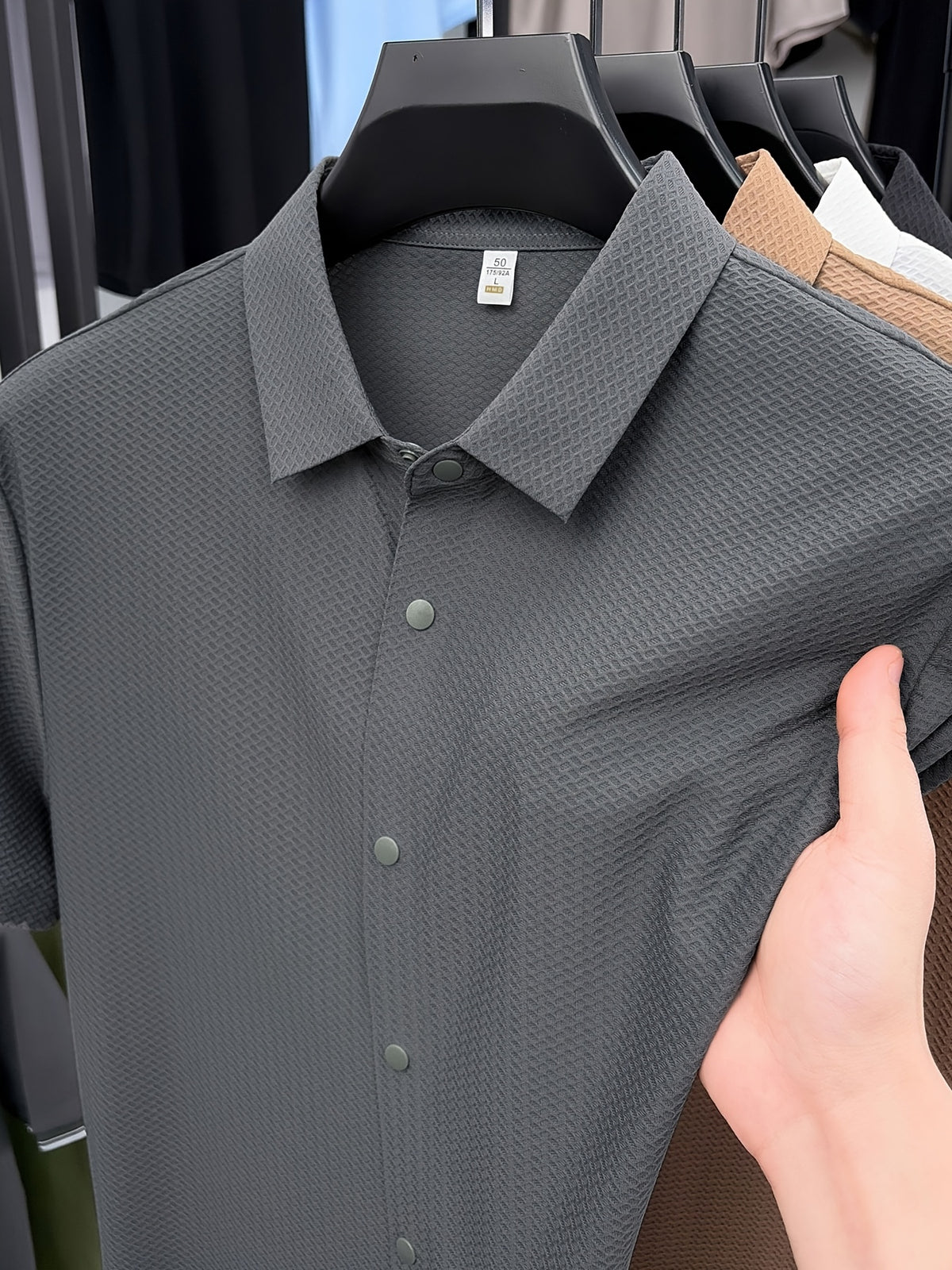 New Summer 2026 Men's Waffle Short-Sleeve Shirt, Lightweight and Breathable Business Casual T-Shirt, Multiple Colors Available, Refreshing and Versatile Commuter Top 100 - Grey