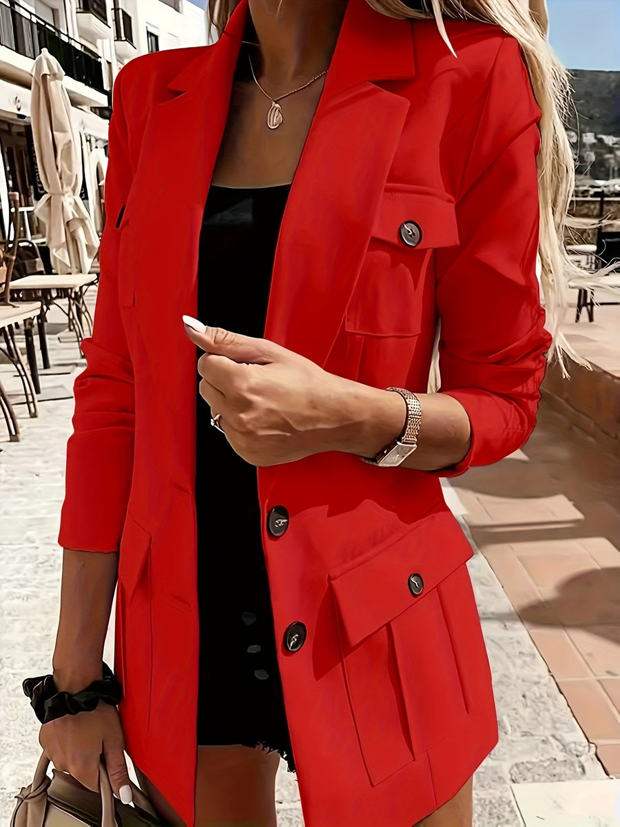 Ladies' Elegant Suit with Pocket Decoration - Red