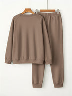 Plus Size Women'S Graphic Print 2pcs Outfit Set, V-Neck Raglan Sleeve Long Sleeve Tee And Elastic Waist Jogger Pants, Casual Loose Loungewear, Fall Winter Daily Wear - Light Brown-1