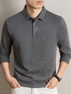 New Autumn 2026 Men's Long-Sleeve T-Shirt, Solid Color Lapel, Simple Daily Wear, Casual Polo Shirt - 【Light Grey】