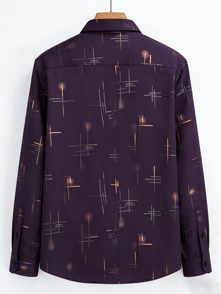 Men'S Long-Sleeve Shirt with Bronzing Print, Business Casual Wrinkle-Resistant Shirt, Light Luxury Versatile Top for Middle-Aged And Young Men - Purple