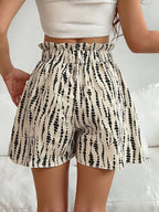 Summer Women's Fashionable and Elegant Elastic Waist Leopard Print Shorts, Lightweight, Breathable and Comfortable Shorts, Suitable for Outing, Leisure and Vacation, Vacation Style - Apricot