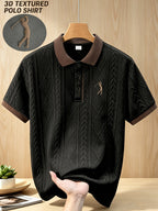 999-8, Father'S Day High-Quality Men'S Short Sleeve Collared Golf Polo Shirt, Frosted 3D Golf Pattern, Textured Striped Fabric, Soft And Skin-Friendly Quick-Dry, 3D Cut, Low-Key And Tasteful. Suitable for Business Office, Outdoor Sports - Black