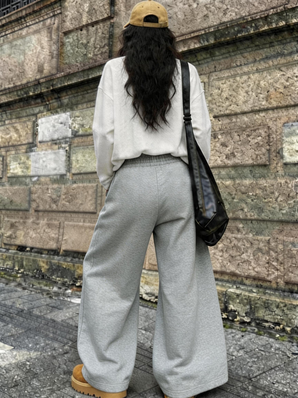 Harry Potter Platform 9¾ Print Set for Women, Korean Style Lazy Loose Fit Versatile T-Shirt + Casual Loose Versatile Floor-Length Straight-Leg Pants 2pcs Set - White+gray